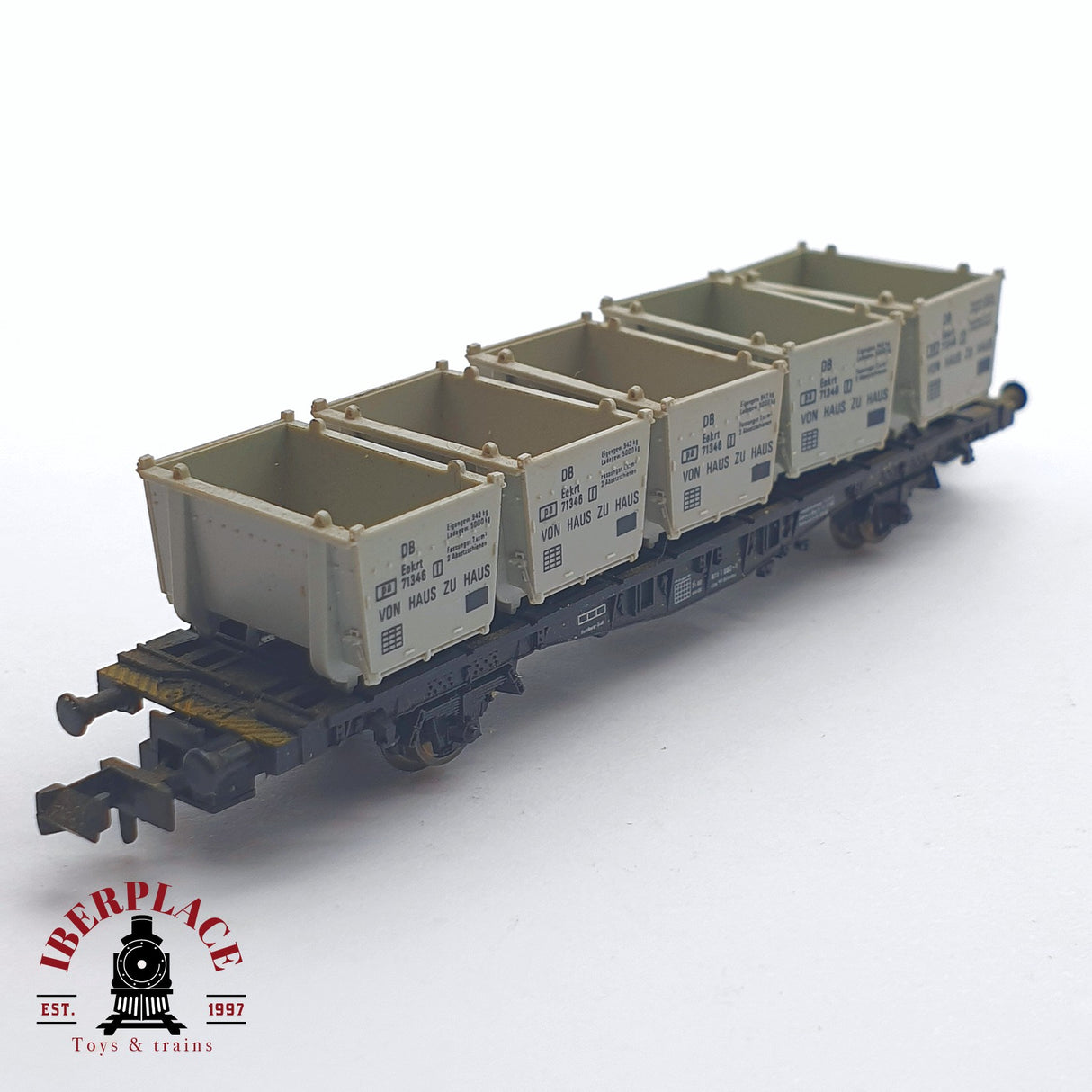 ♻️ 2 mano - Fleischmann 8231 vagón portacontenedores DB N escala 1:160 TEN06