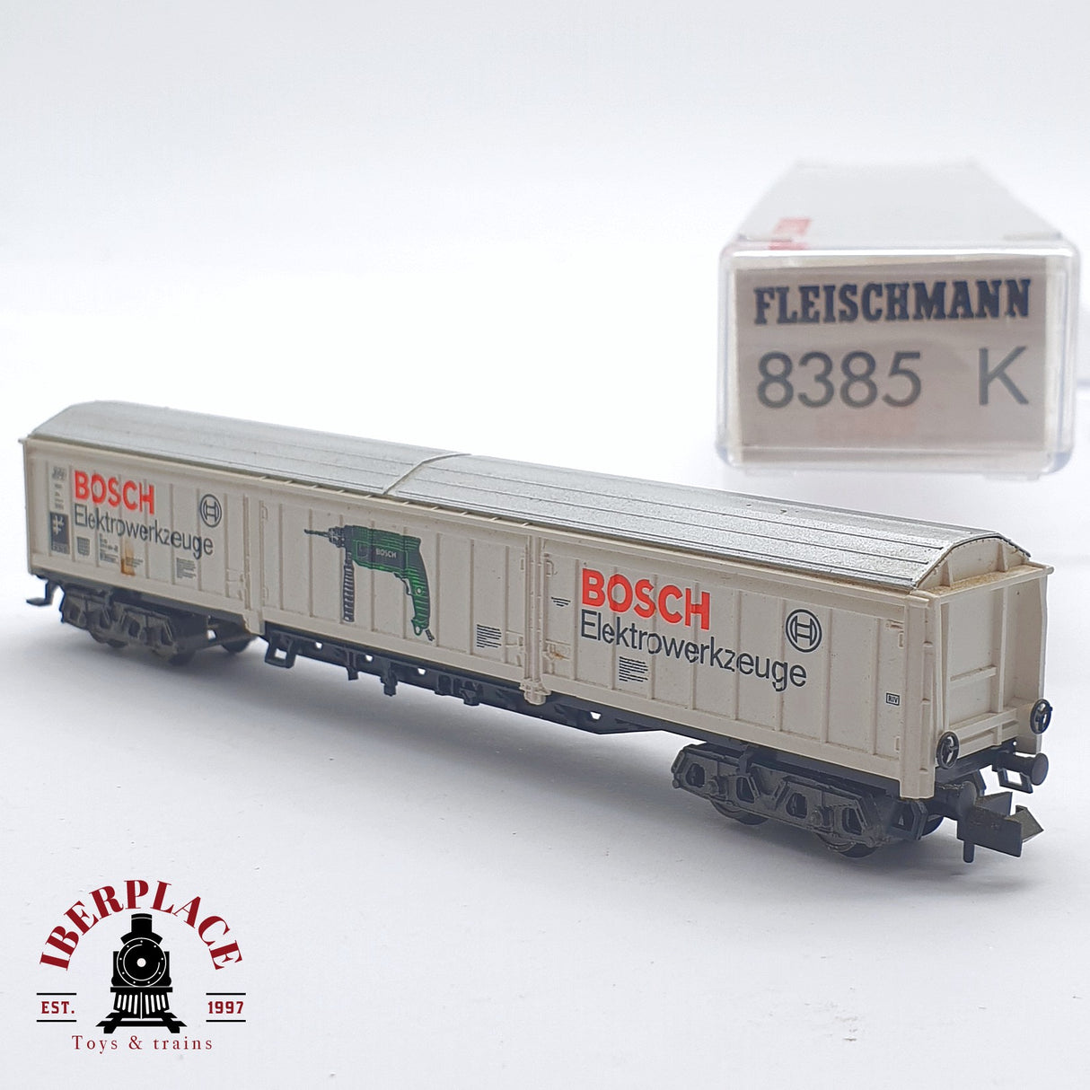 ♻️ 2 mano - Fleischmann 8385K vagón mercancías Bosch DB N escala 1:160 TEN06