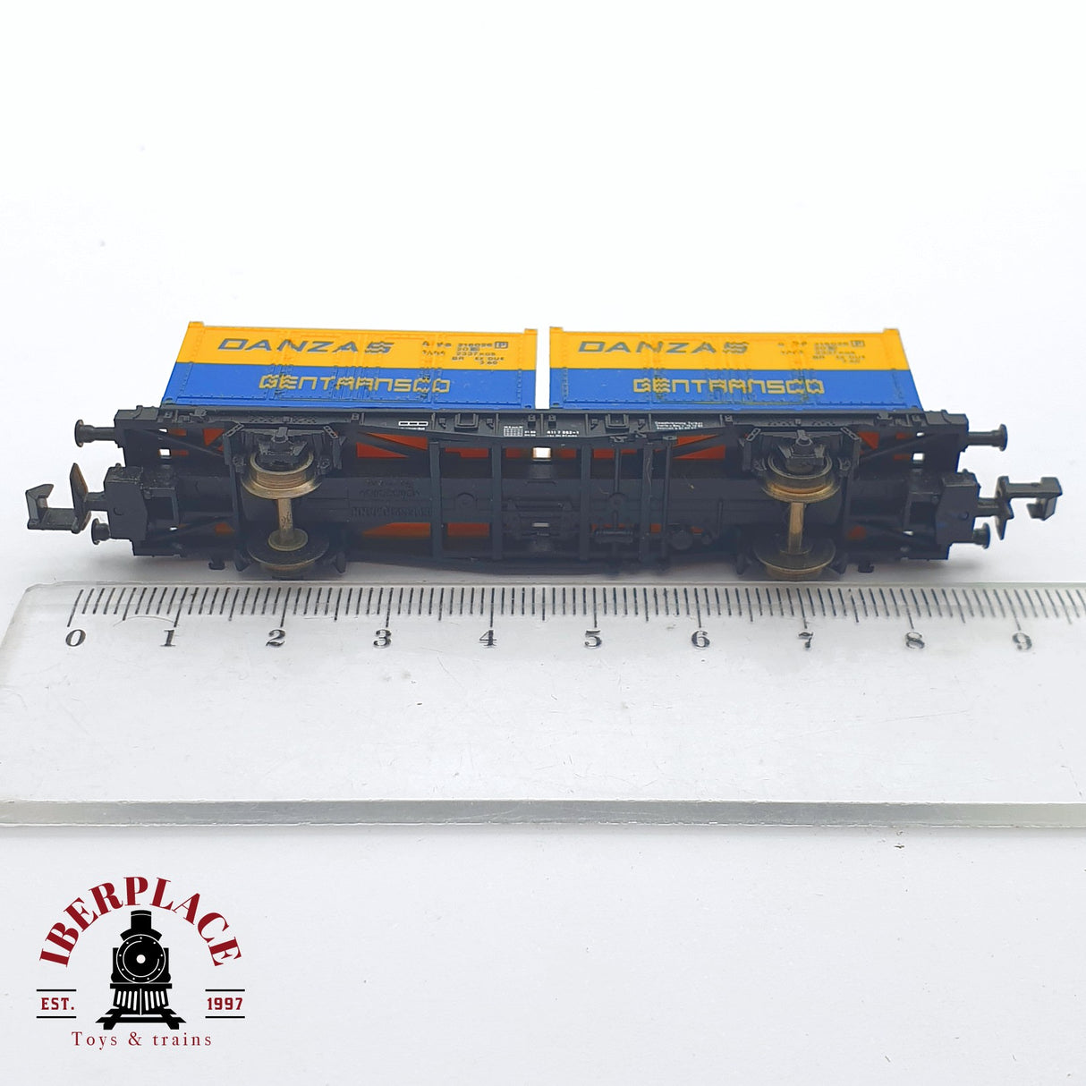 ♻️ 2 mano - Fleischmann 8233 vagón con contenedores DANZAS Gentransco DB N escala 1:160 TEN06