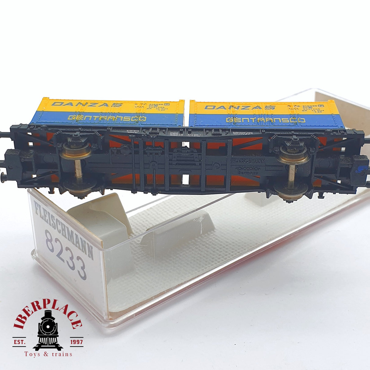 ♻️ 2 mano - Fleischmann 8233 vagón con contenedores DANZAS Gentransco DB N escala 1:160 TEN06 2/2