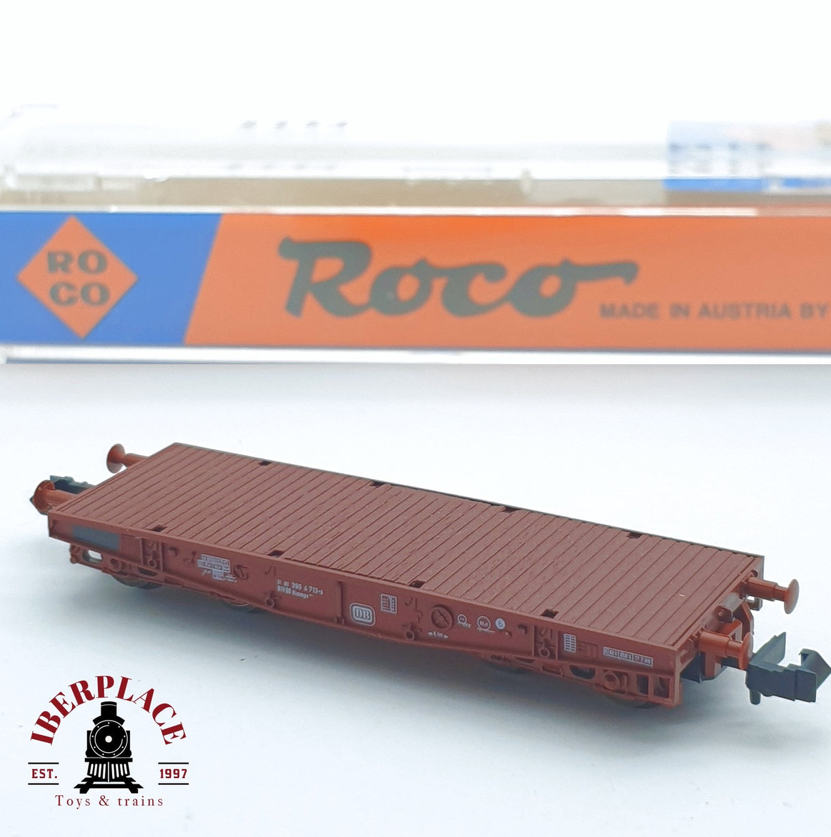 ♻️ 2 mano - Roco  25162 vagón plataforma DB N escala 1:160 TEN06