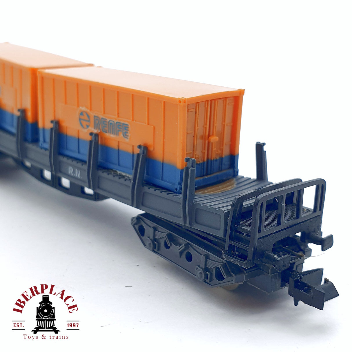♻️ 2da mano -  IBERTREN 416 vagón telero con contenedores RENFE N escala 1:160