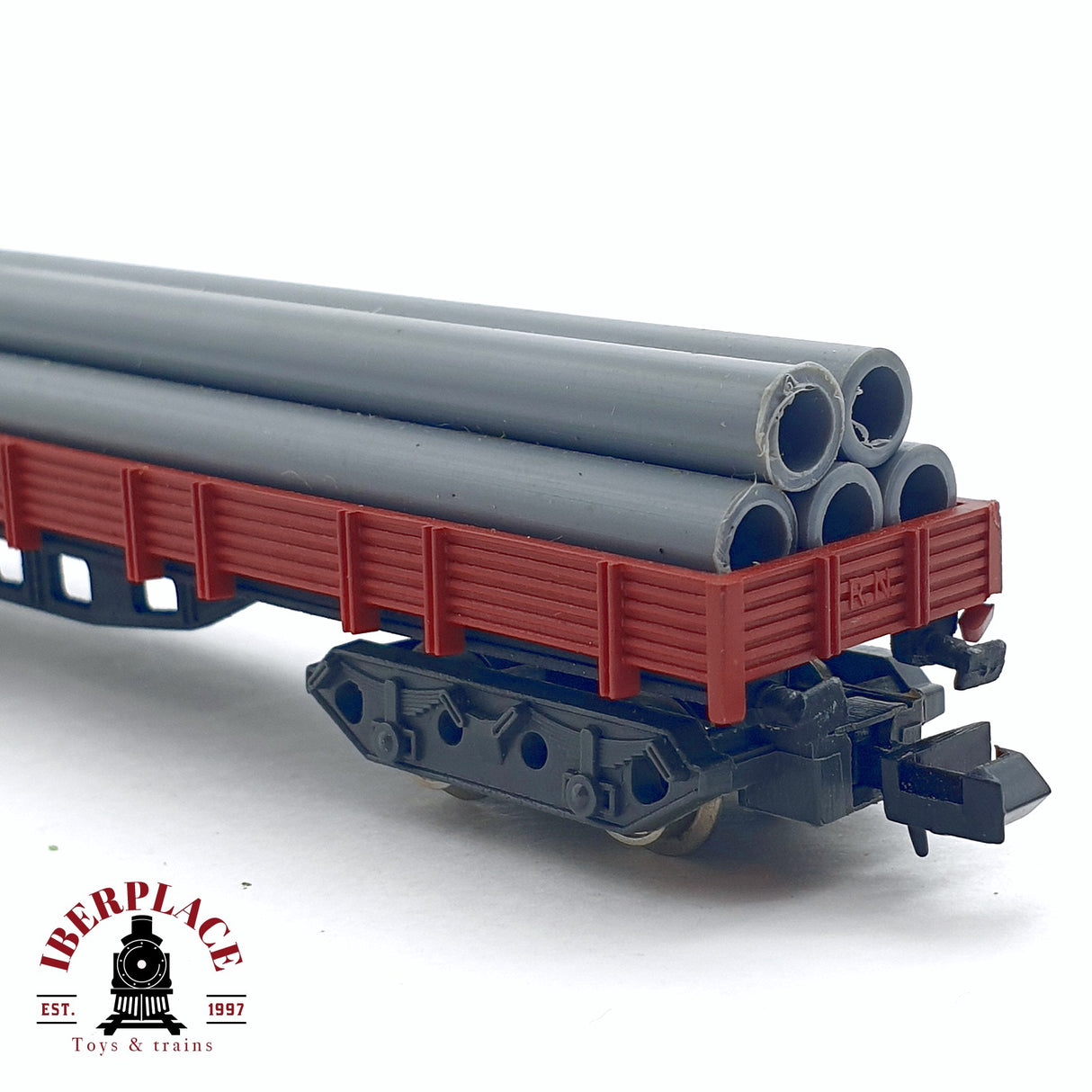 ♻️ 2da mano -  IBERTREN 393 vagón borde bajo con tubos de PVC RENFE N escala 1:160