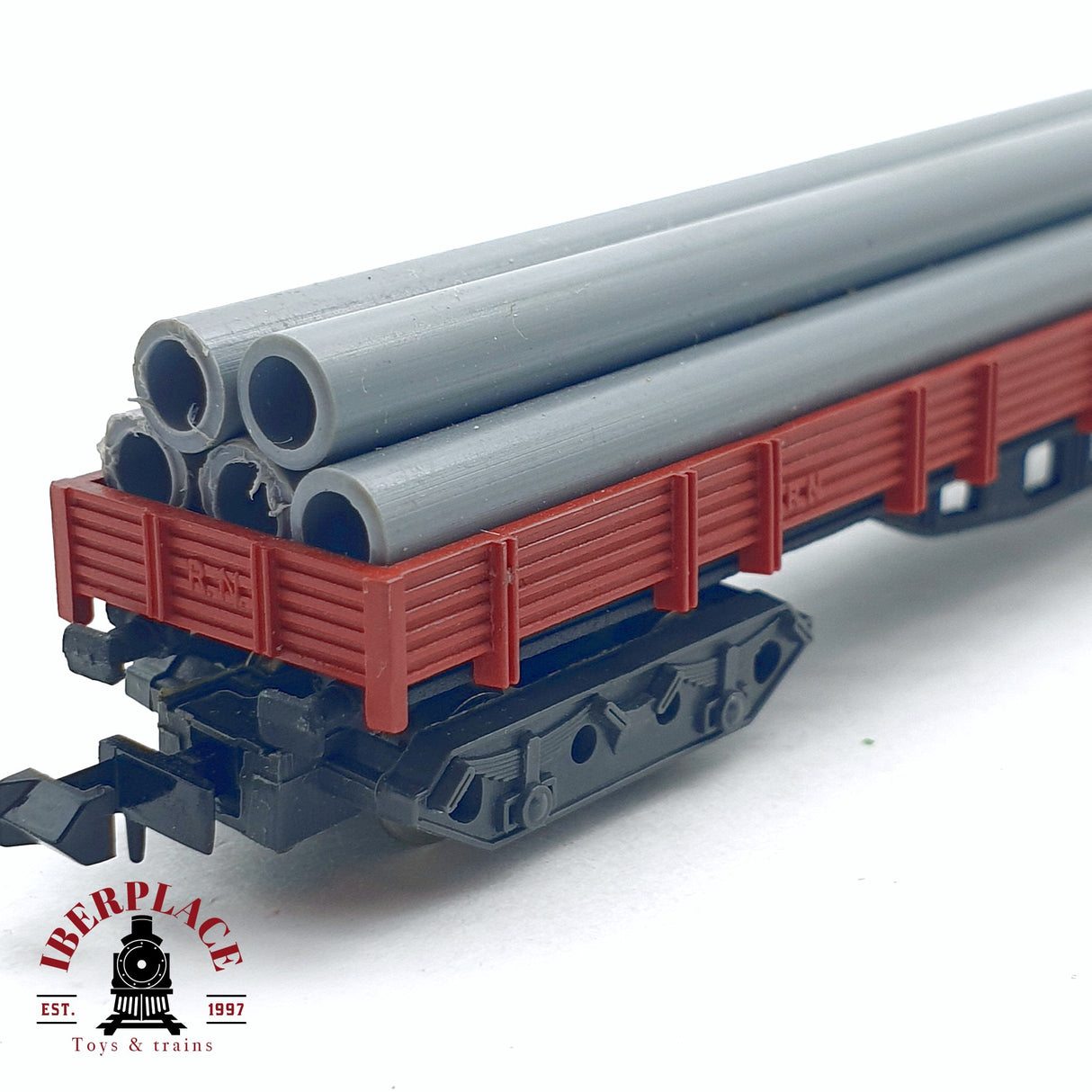 ♻️ 2da mano -  IBERTREN 393 vagón borde bajo con tubos de PVC RENFE N escala 1:160