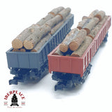 ♻️ 2da mano -  2x IBERTREN vagones de borde alto con troncos de madera RENFE N escala 1:160