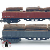 ♻️ 2da mano -  2x IBERTREN vagones de borde alto con troncos de madera RENFE N escala 1:160