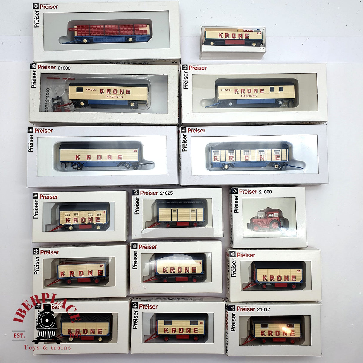 ♻️ 2da mano -  15x Preiser coches y remolques circo Krone H0 escala 1:87 E15