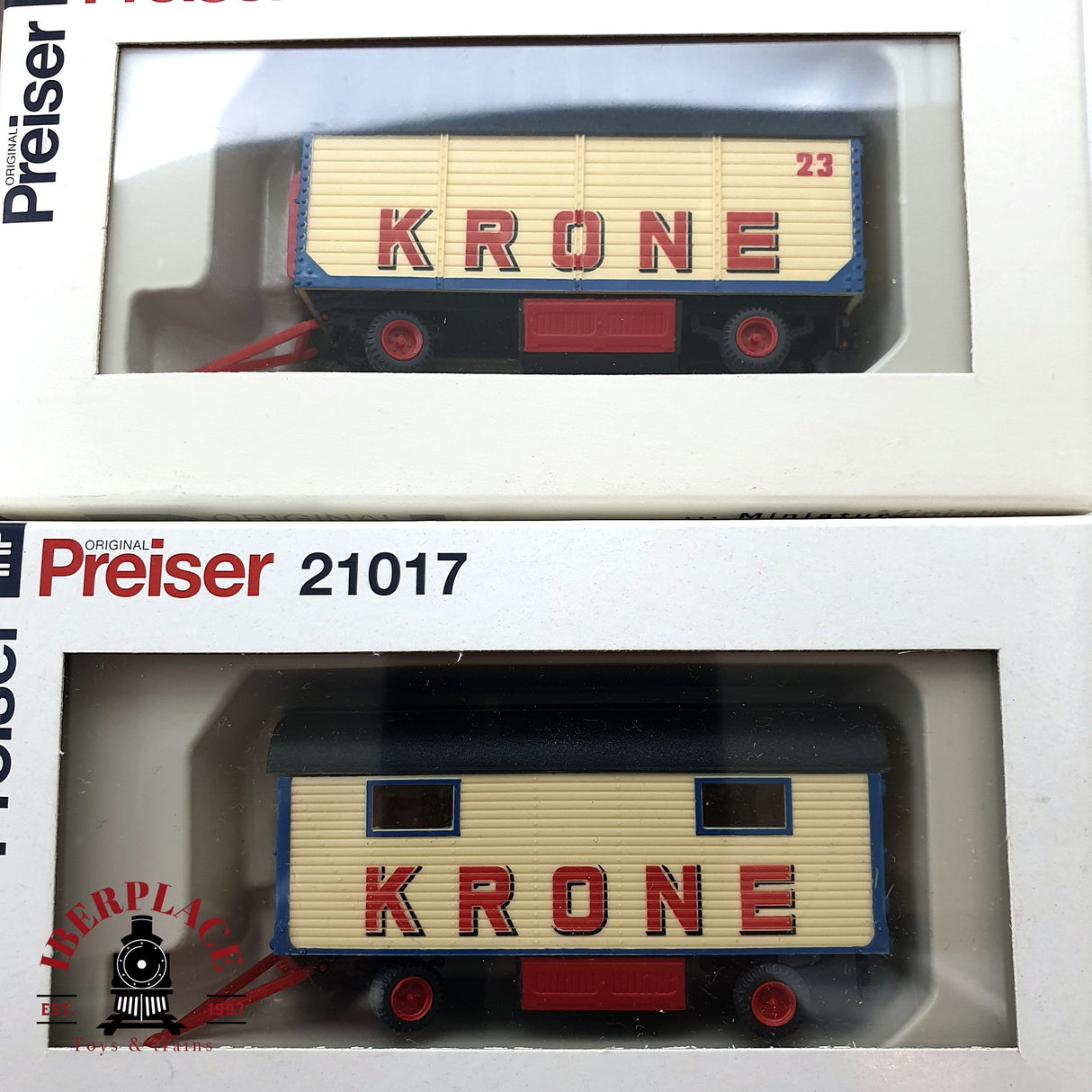 ♻️ 2da mano -  15x Preiser coches y remolques circo Krone H0 escala 1:87 E15
