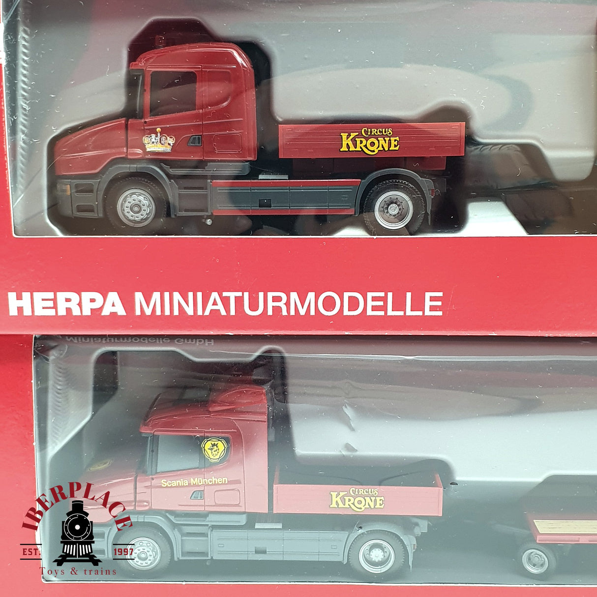 ♻️ 2da mano -  8x Herpa camiones scania man y remolques circo Krone H0 escala 1:87 E15