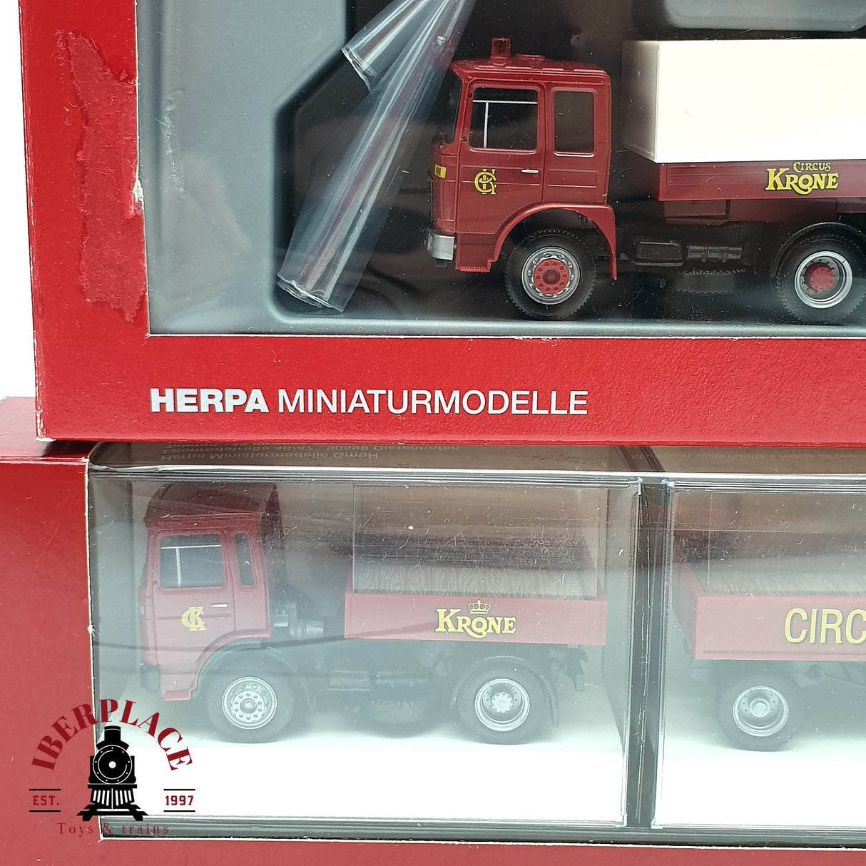 ♻️ 2da mano -  8x Herpa camiones scania man y remolques circo Krone H0 escala 1:87 E15