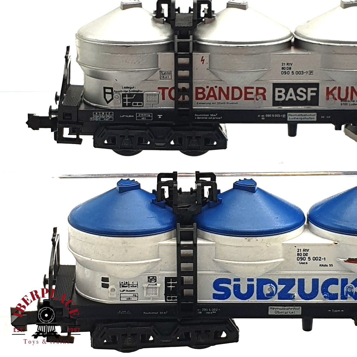 ♻️ 2da mano - 3x Minitrix vagones silo Südzucker Tonbänder Basf DB N escala 1:160 E16