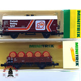 ♻️ 2da mano -  2x Minitrix vagones mercancias barriles Shell Freizeit Hobby Spiel N escala 1:160 E16