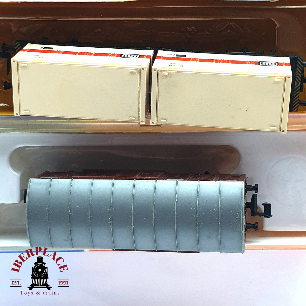 ♻️ 2da mano -  2x Roco vagon contenedor vagon cerrado DB N escala 1:160 E16