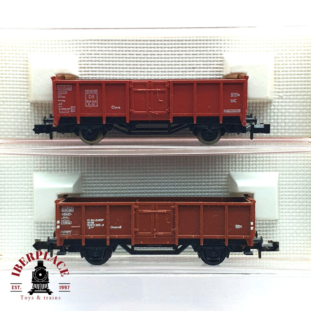 ♻️ 2da mano -  2x  Fleischmann 8205 vagón abierto de bordes altos EUROP DB N escala 1:160 E16