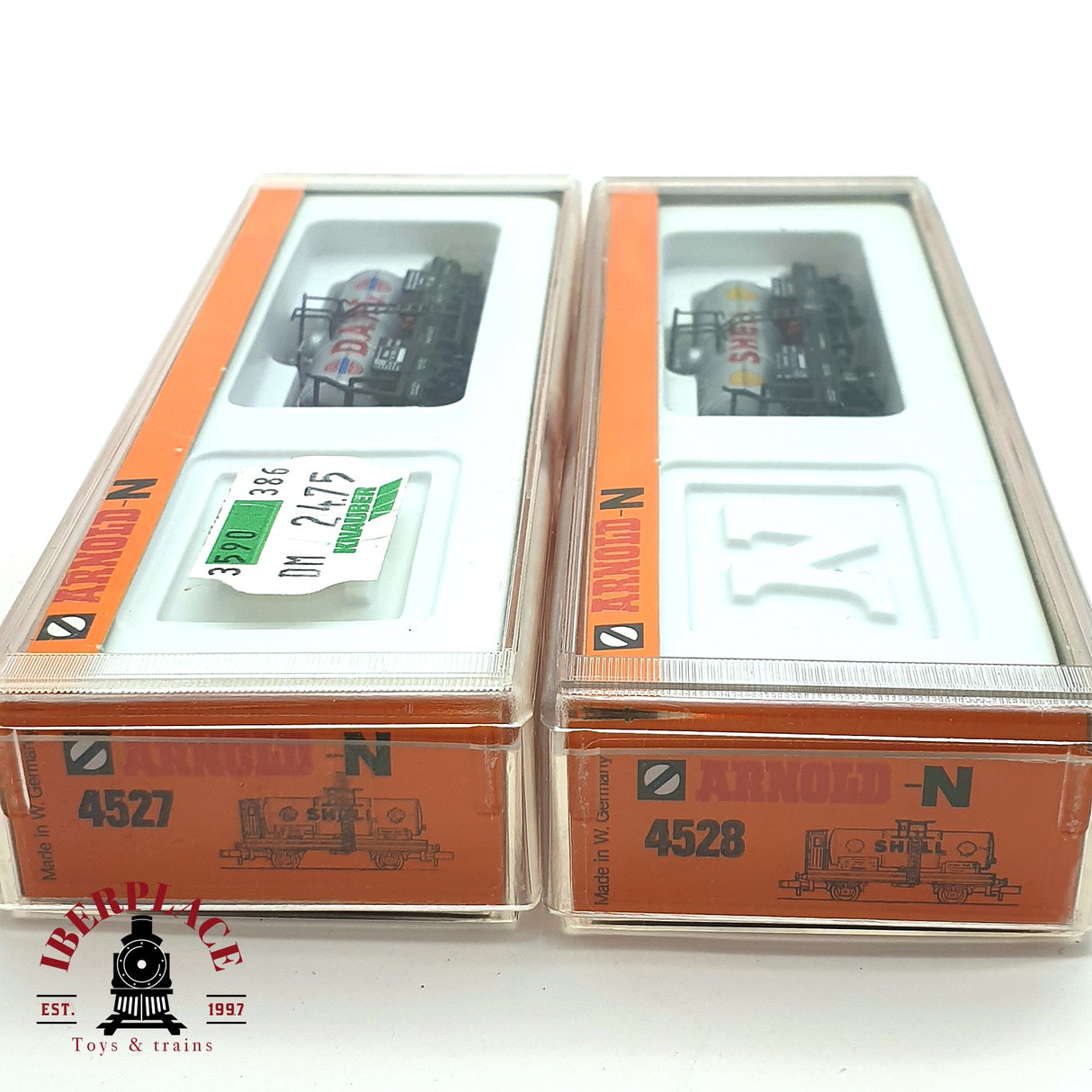 ♻️ 2da mano - 2x Arnold 4527 4528 vagones cisterna Shell DAPG DR  N escala 1:160 E16