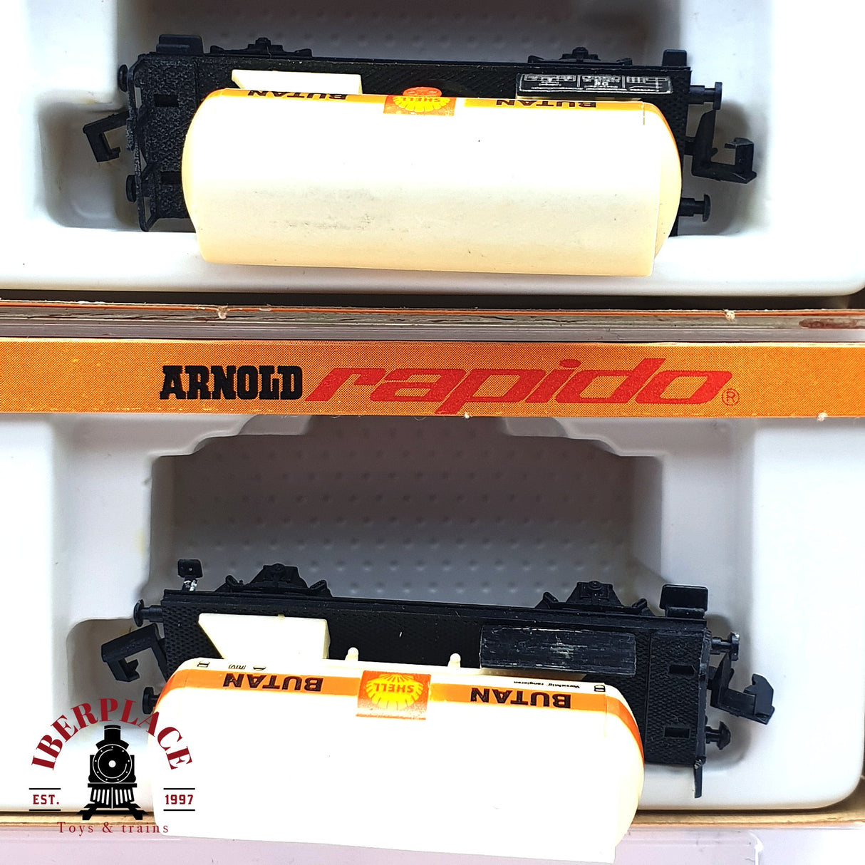 ♻️ 2da mano - 2x Arnold 0451 4510 vagones cisterna Butan Shell DB N escala 1:160 E16