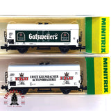 ♻️ 2da mano - 2x Minitrix vagones cerveceros EKU Pils Gatzweilers N escala 1:160 E16