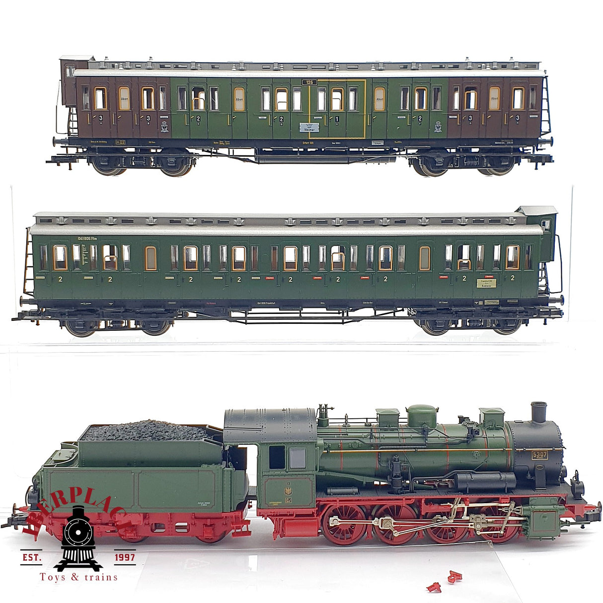♻️ DC 3x Fleischmann Locomotora K.P.E.V 5307 + vagones pasajeros H0 escala 1:87