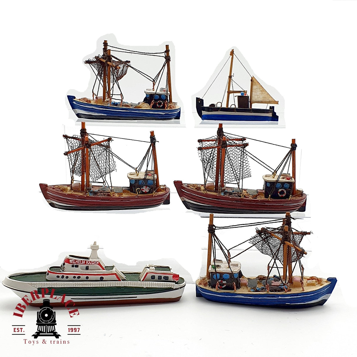 ♻️ 6x barcos de vela de madera y resina para decoración Ca1:100