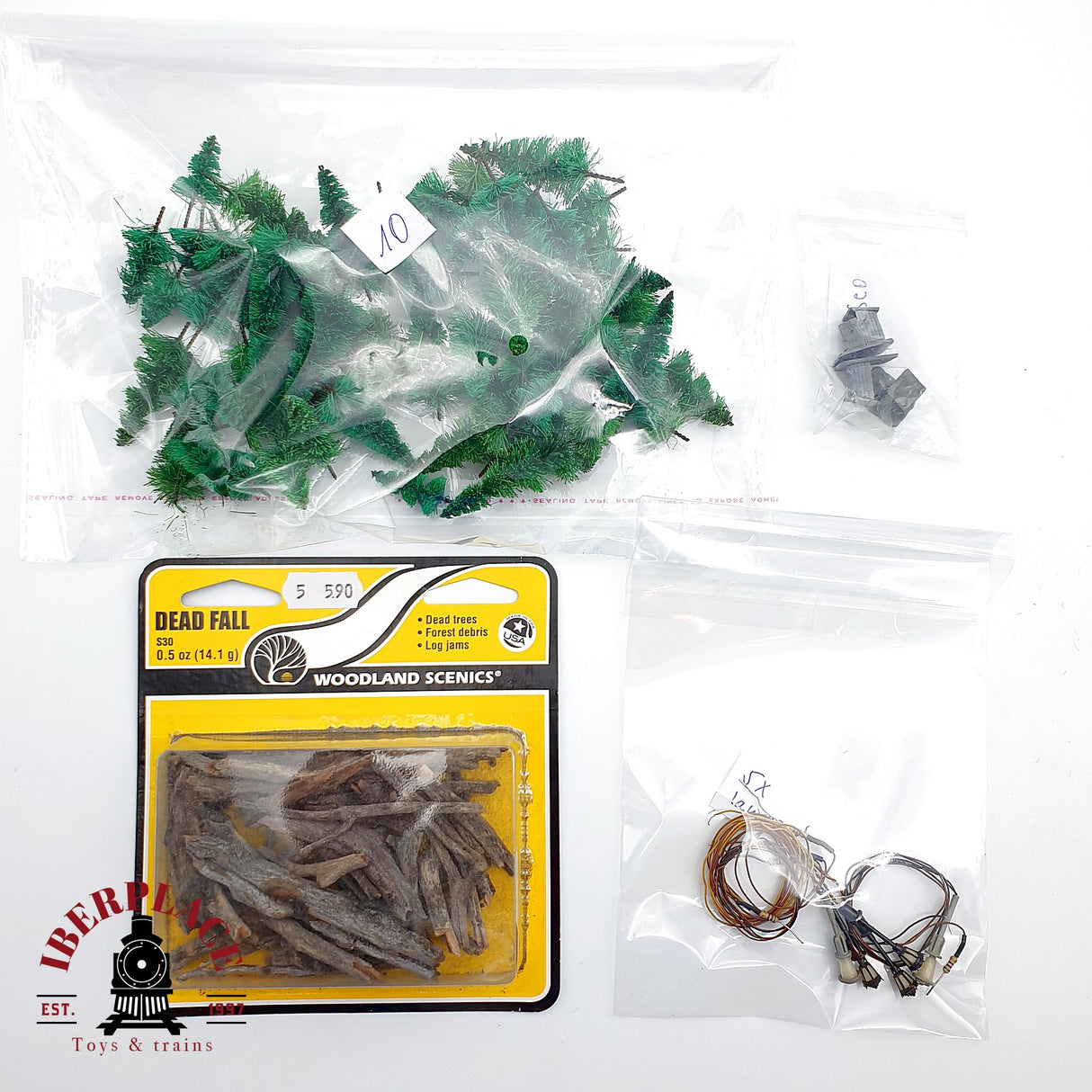 ♻️ Lote de 55 arboles troncos del bosque 5 farolas etc N escala 1:160