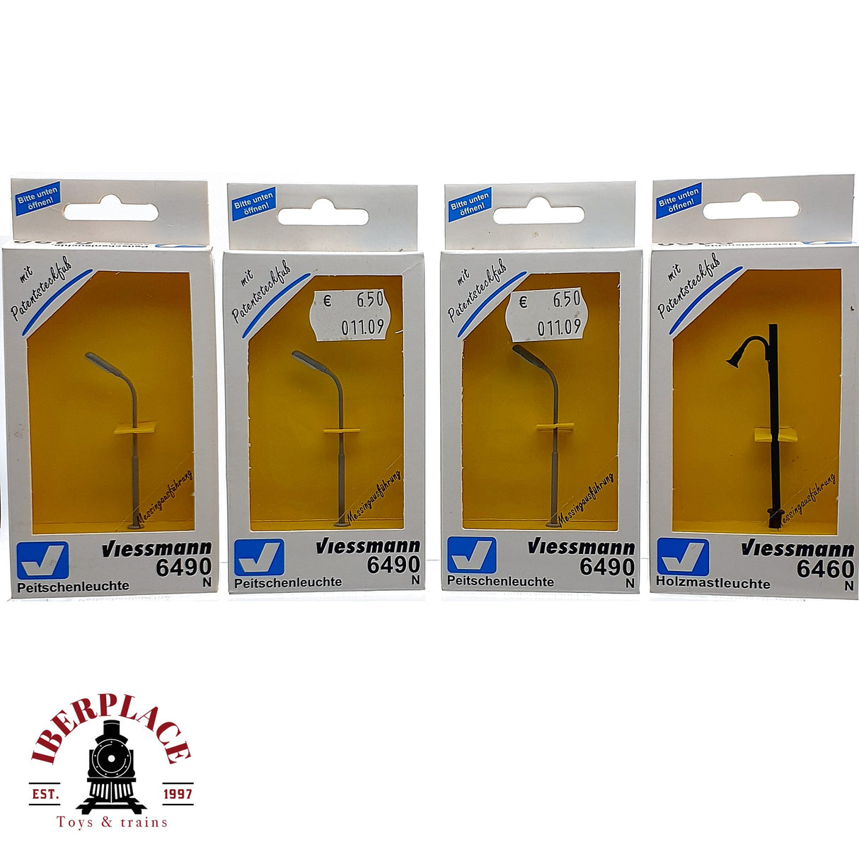 ♻️ 4x Viessmann 6490 6460 Lámparas de látigo y farola de madera N escala 1:160 A28