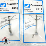 ♻️ 6x Viessmann 4312 Mástil central de catenaria N escala 1:160 A28
