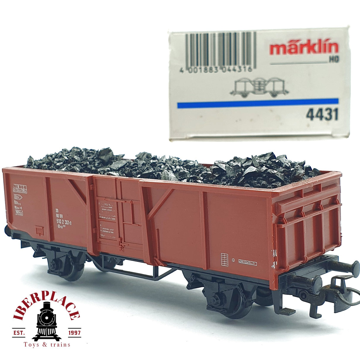 ♻️ 2da mano -  Märklin 4431 vagón abierto con carbón DB H0 escala 1:87 EH09 1/4