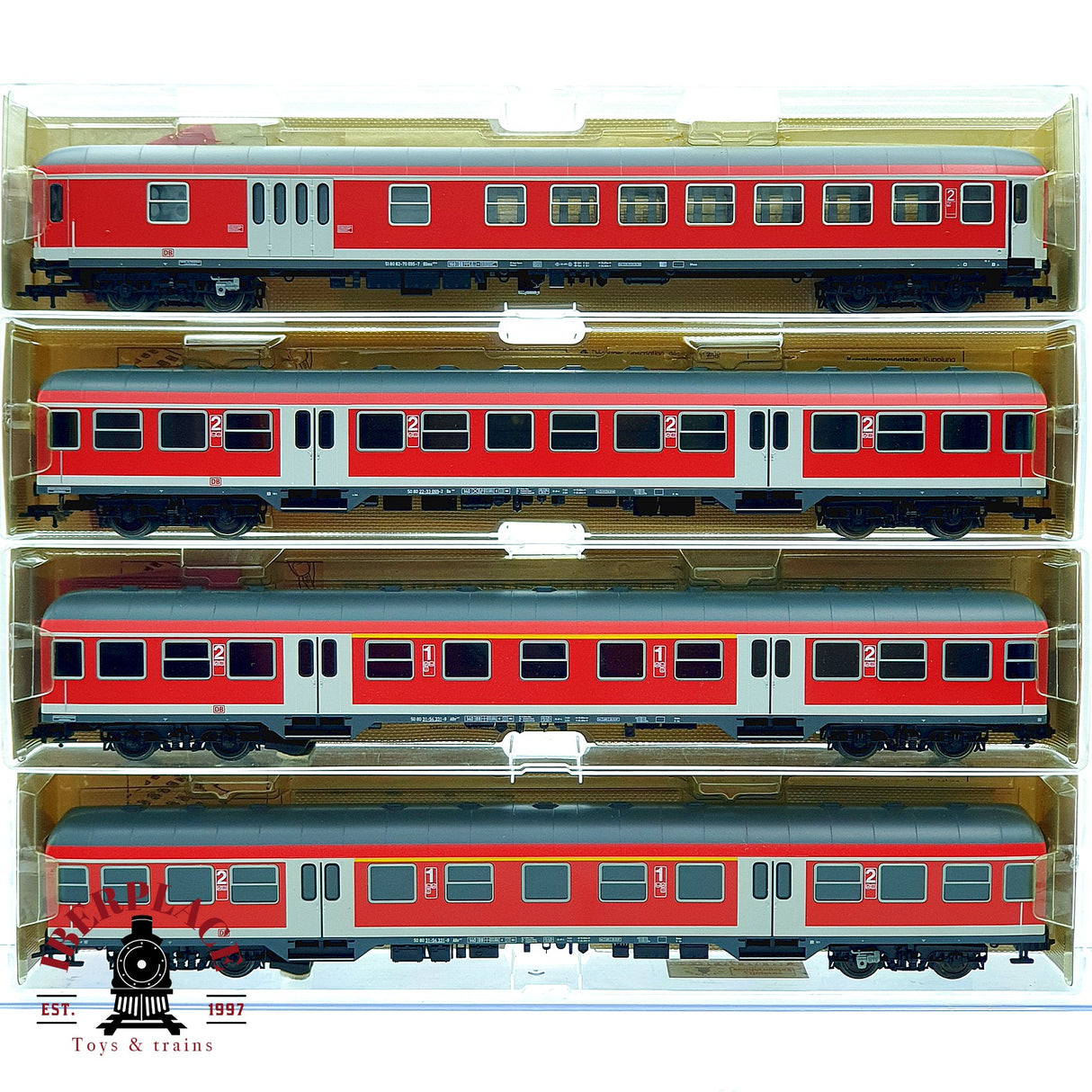 ♻️✨ Fleischmann Lote 4 coches n-Wagen DB AG Verkehrsrot 5648 5649 5647 Escala H0 1:87 DC