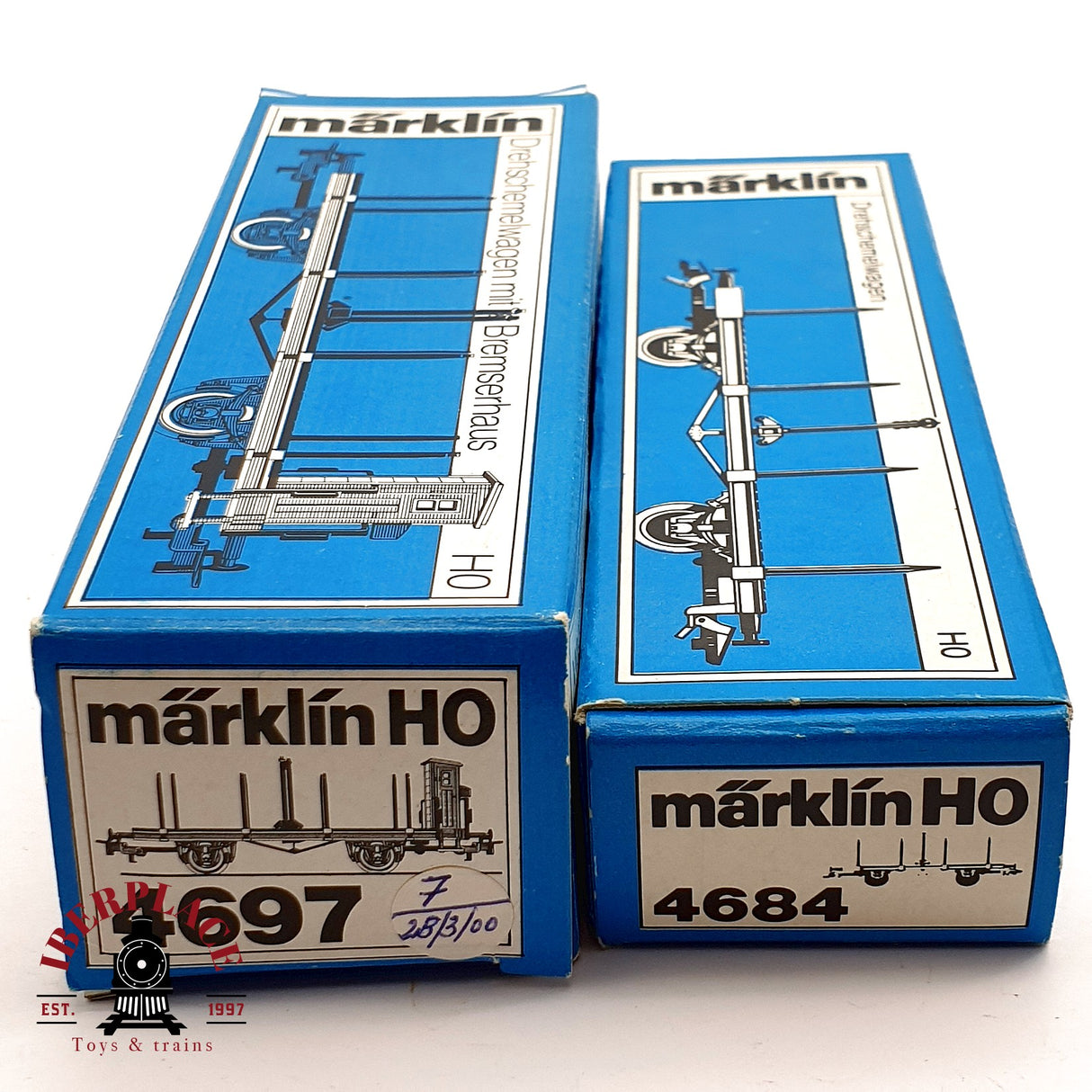 ♻️ AC 2x Märklin 4684 4697 vagones de  plataforma giratoria H0 escala 1:87 A28