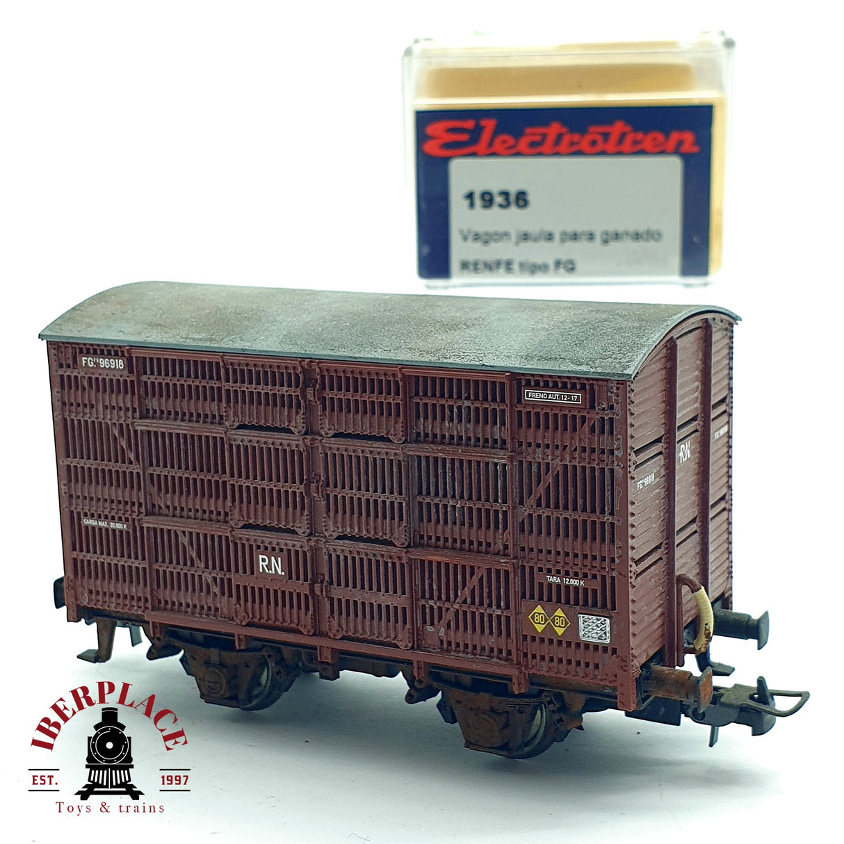 ♻️ DC Electrotren 1936 vagón jaula para ganado RENFE  H0 escala 1:87 A28