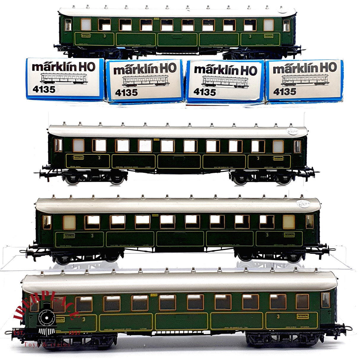 ♻️ 4x Märklin  4135 vagones pasajeros K.Bay.Sts.B Clase 3 H0 escala 1:87 A28