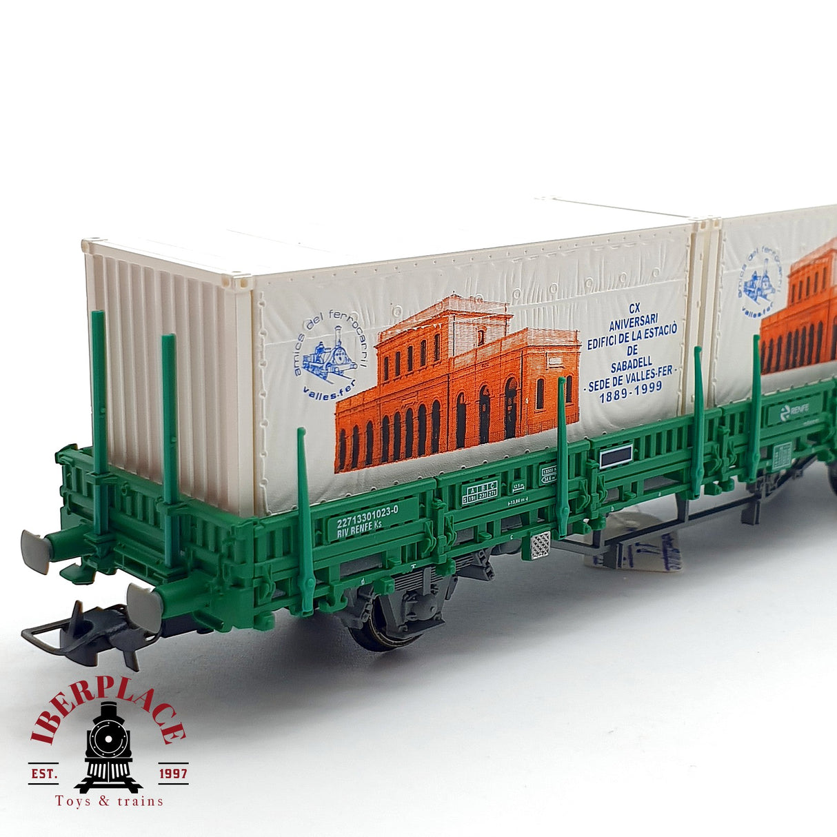 ♻️ DC Electrotren 1445K vagón contenedores estación sabadell RENFE H0 escala 1:87 A28