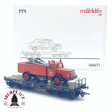 🆕 Märklin - AC 48671 vagón plataforma + camión de bomberos ruedas aisladas podría usarse en DC H0 escala 1:87