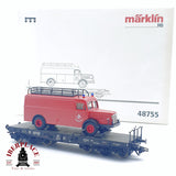 🆕 Märklin - AC 48755 vagón plataforma + camión de bomberos ruedas aisladas podría usarse en DC H0 escala 1:87