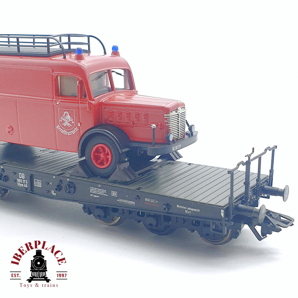 🆕 Märklin - AC 48755 vagón plataforma + camión de bomberos ruedas aisladas podría usarse en DC H0 escala 1:87