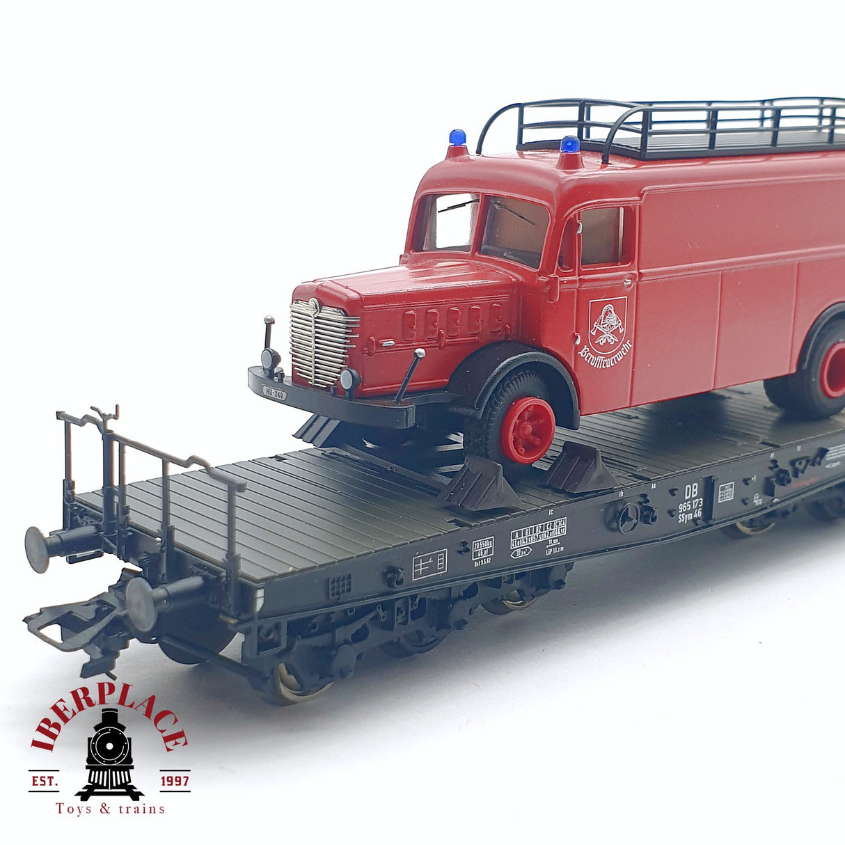 🆕 Märklin - AC 48755 vagón plataforma + camión de bomberos ruedas aisladas podría usarse en DC H0 escala 1:87