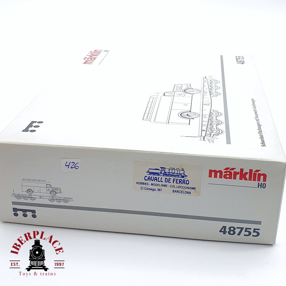 🆕 Märklin - AC 48755 vagón plataforma + camión de bomberos ruedas aisladas podría usarse en DC H0 escala 1:87