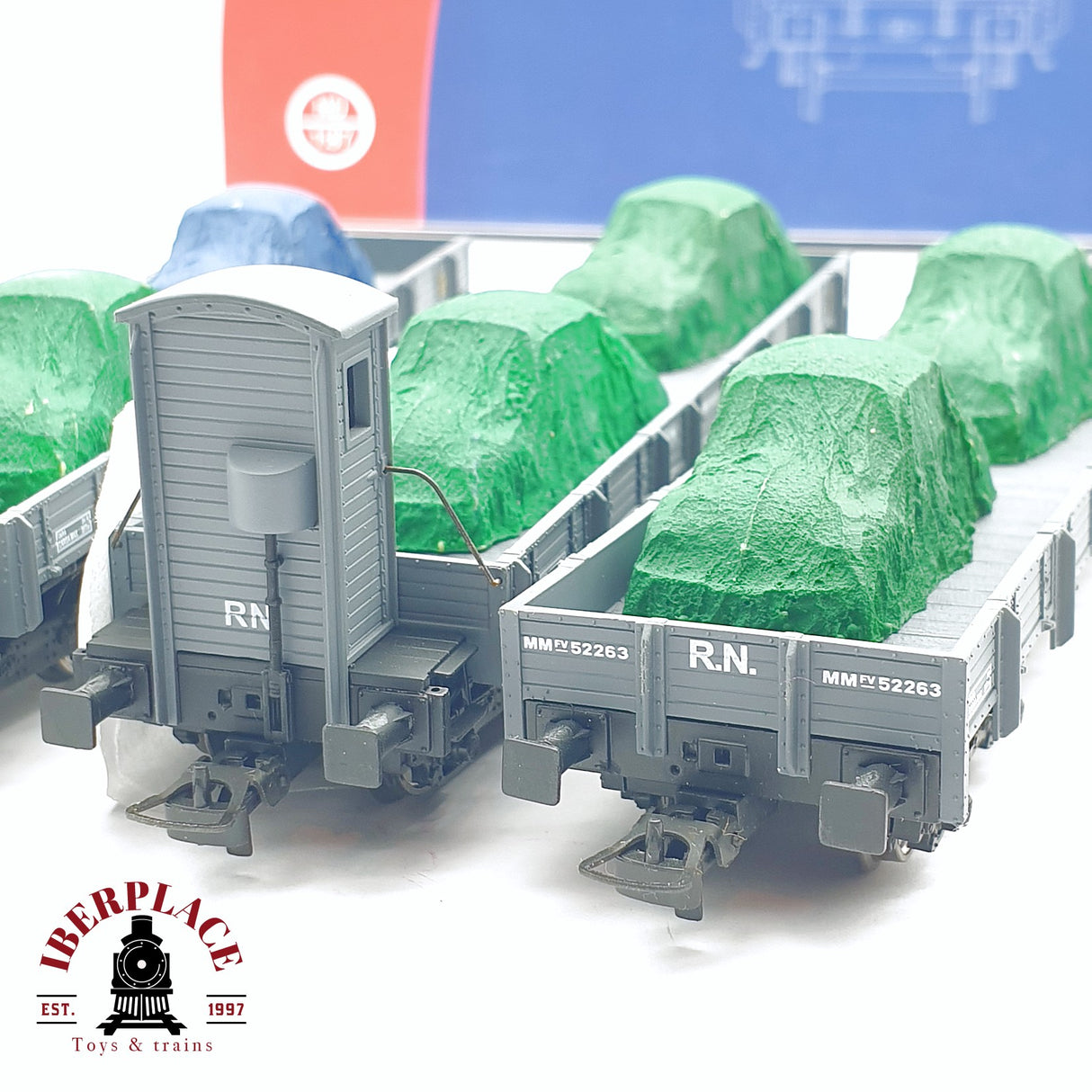 🆕 Mabar - 81403 Set de vagones plataforma MM borde bajo RENFE carga de coches con lona H0 escala 1:87