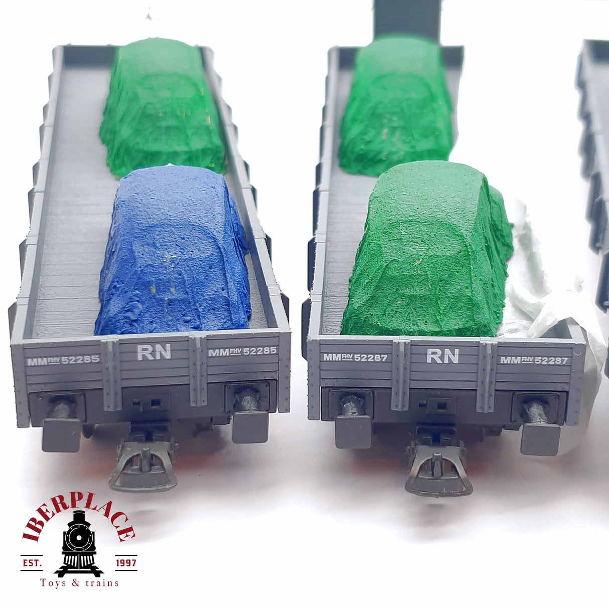🆕 Mabar - 81403 Set de vagones plataforma MM borde bajo RENFE carga de coches con lona H0 escala 1:87