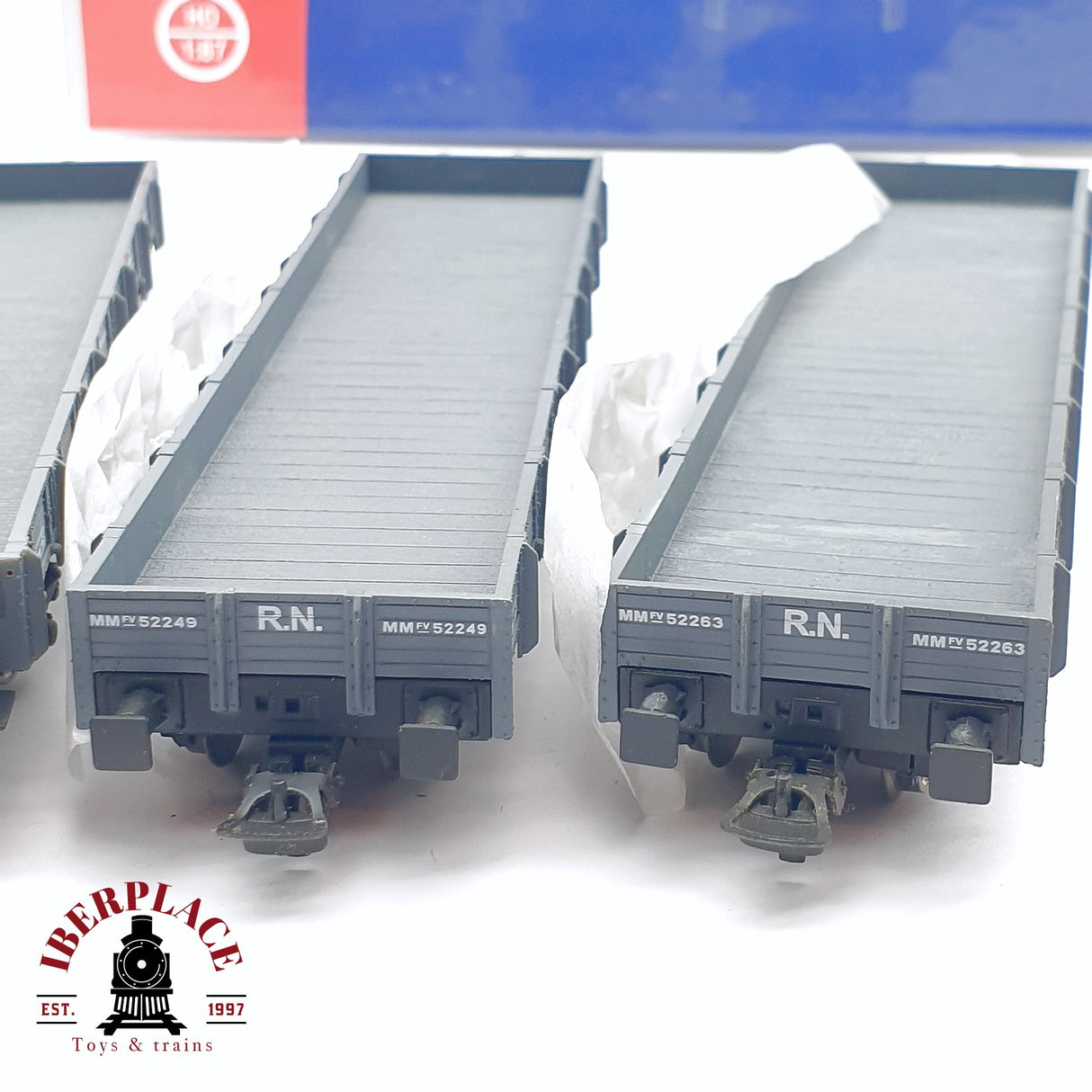 🆕 Mabar - 81400 Set de vagones plataforma MM borde bajo RENFE H0 escala 1:87