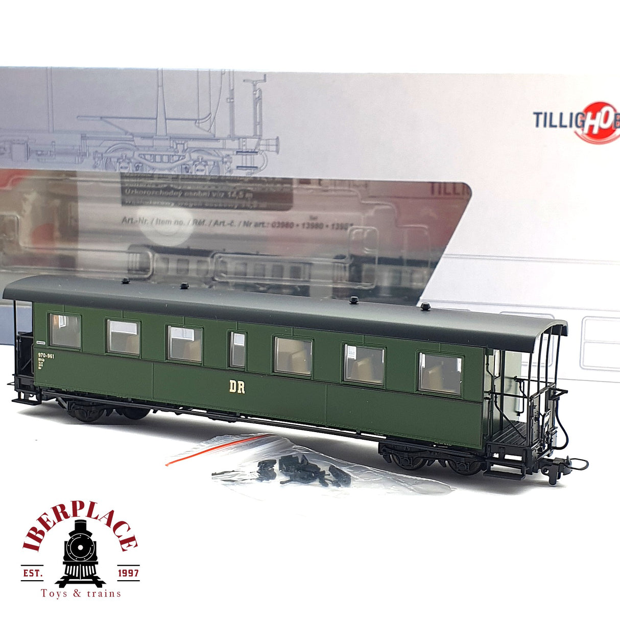 ♻️ 2da mano - Tillig Bahn 03980 vagón pasajeros DR 970 H0e escala 1:87 E15