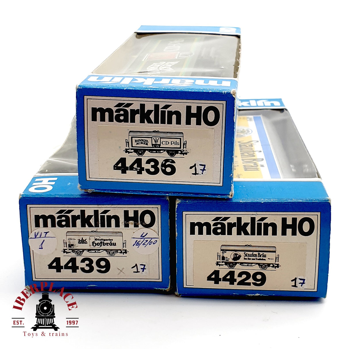 ♻️ 3x Märklin vagones cerveceros Dinkel Acker CD Pils Staufen Bräu DB H0 escala 1:87 A28