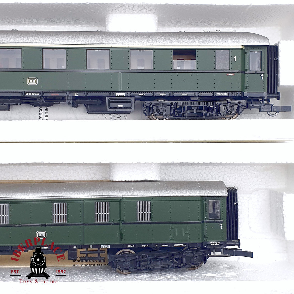 ♻️ 2da mano - DC 5x Roco vagones pasajeros DB clase 1-2 verde H0 escala 1:87