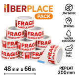 Iberplace Pack – Cinta adhesiva de embalaje “FRAGILE” | Variantes 1–72 rollos | Silenciosa, resistente y fácil de usar
