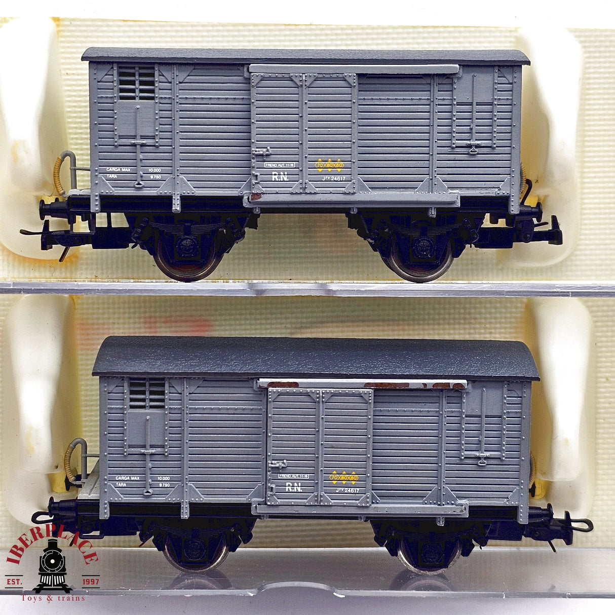 ♻️ 2da mano - DC Electrotren 2x 1860 vagones cerrados con puerta corredera RENFE H0 escala 1:87 A15