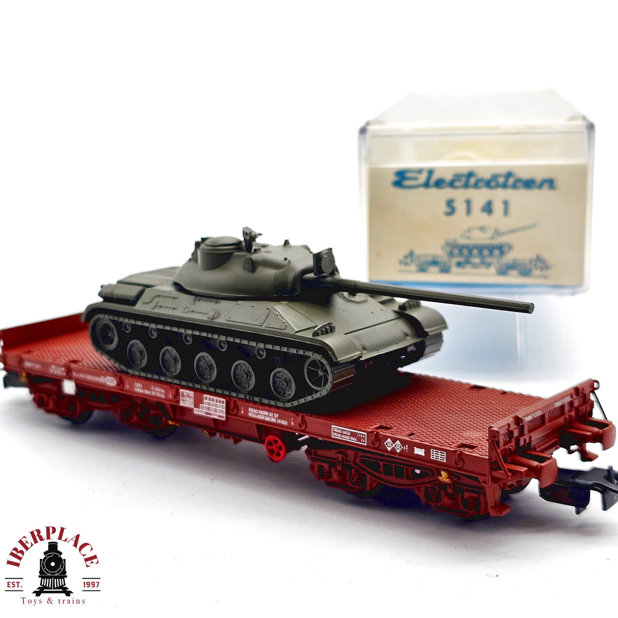 ♻️ 2da mano - DC Electrotren 5141 vagón plataforma con tanque militar H0 escala 1:87 A15