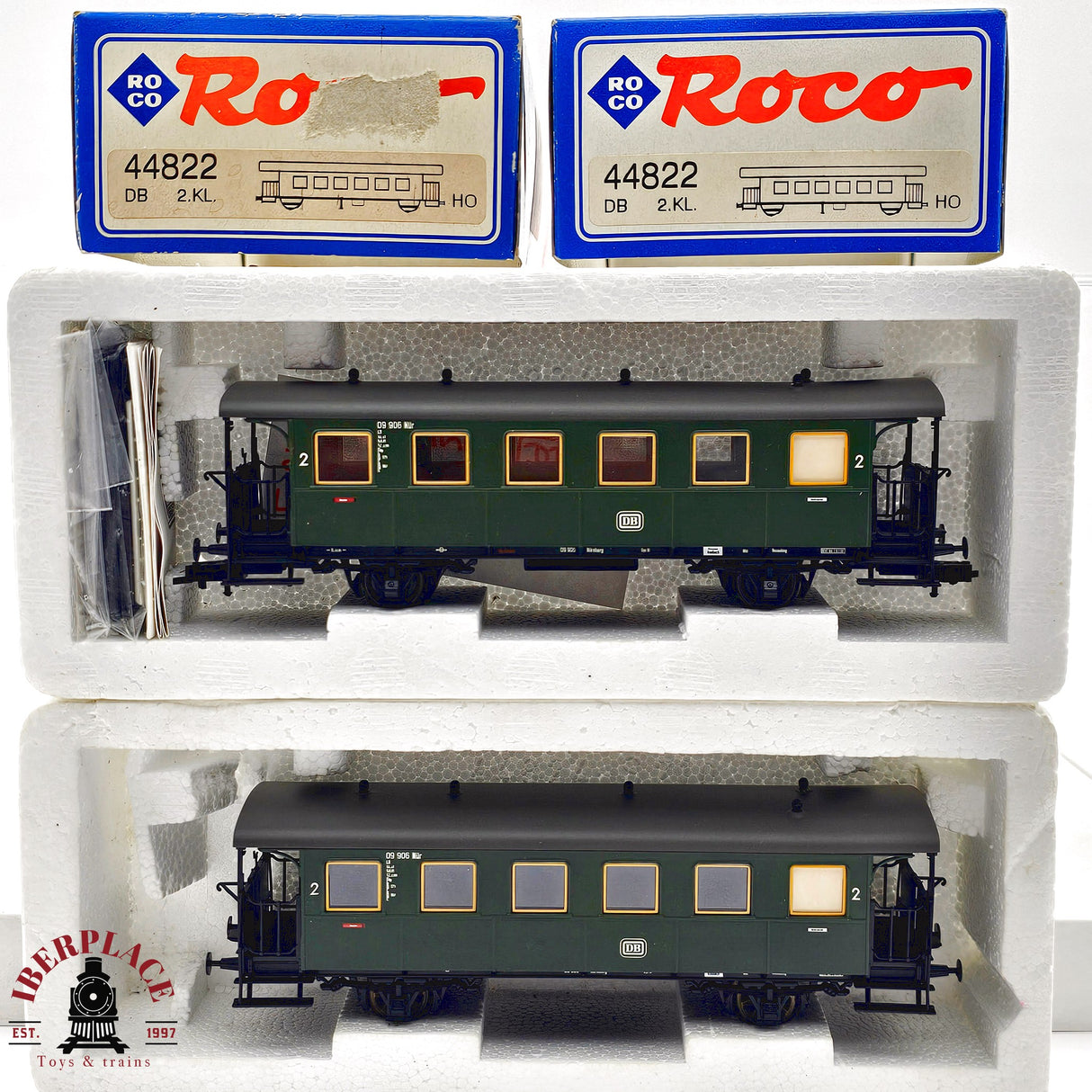 ♻️ 2da mano -  DC 2x Roco 44822 vagones pasajeros DB clase 2 H0 escala 1:87 E13