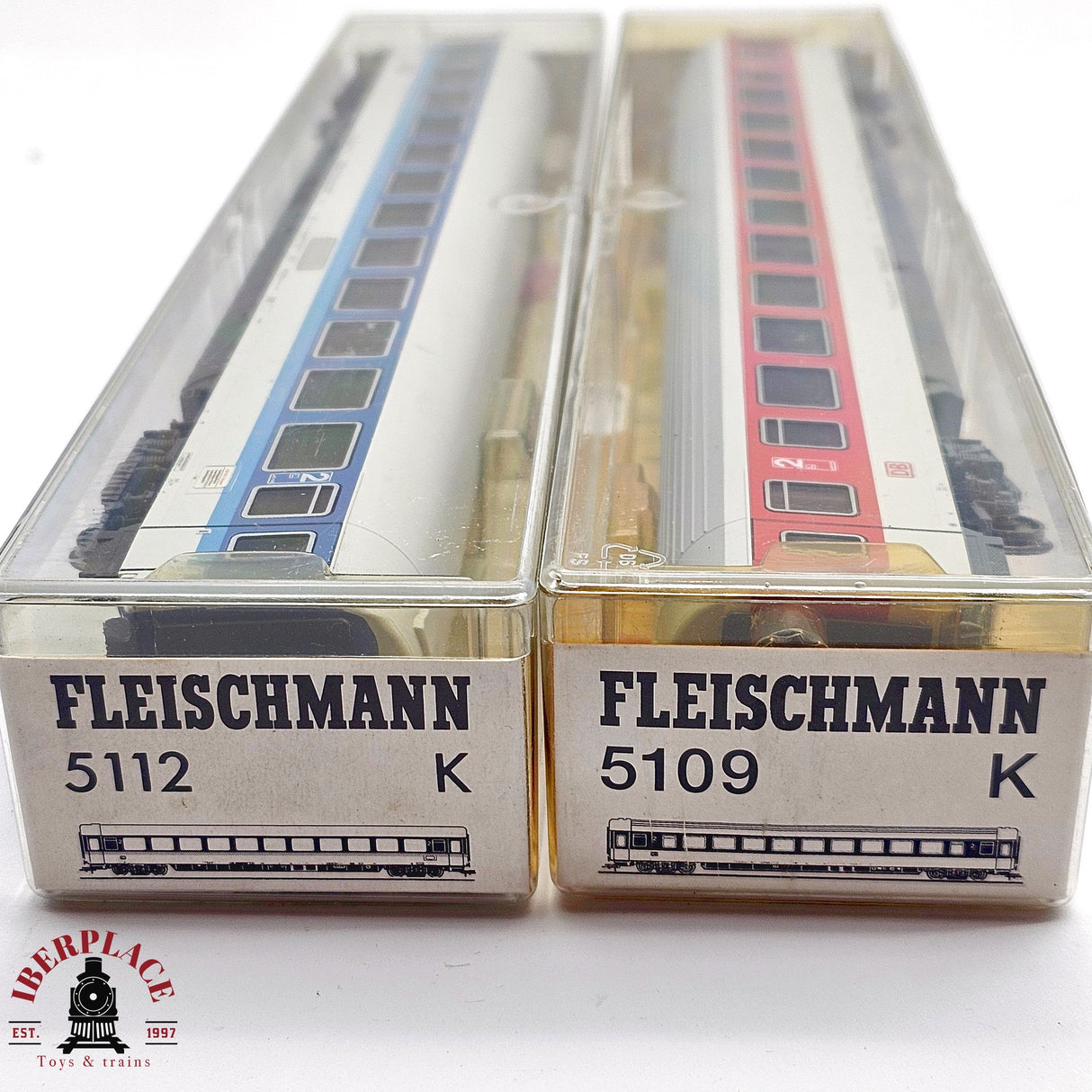 ♻️ 2da mano -  DC 2x 5112 5109 Fleischmann vagones pasajeros DB clase 2 H0 escala 1:87 E13