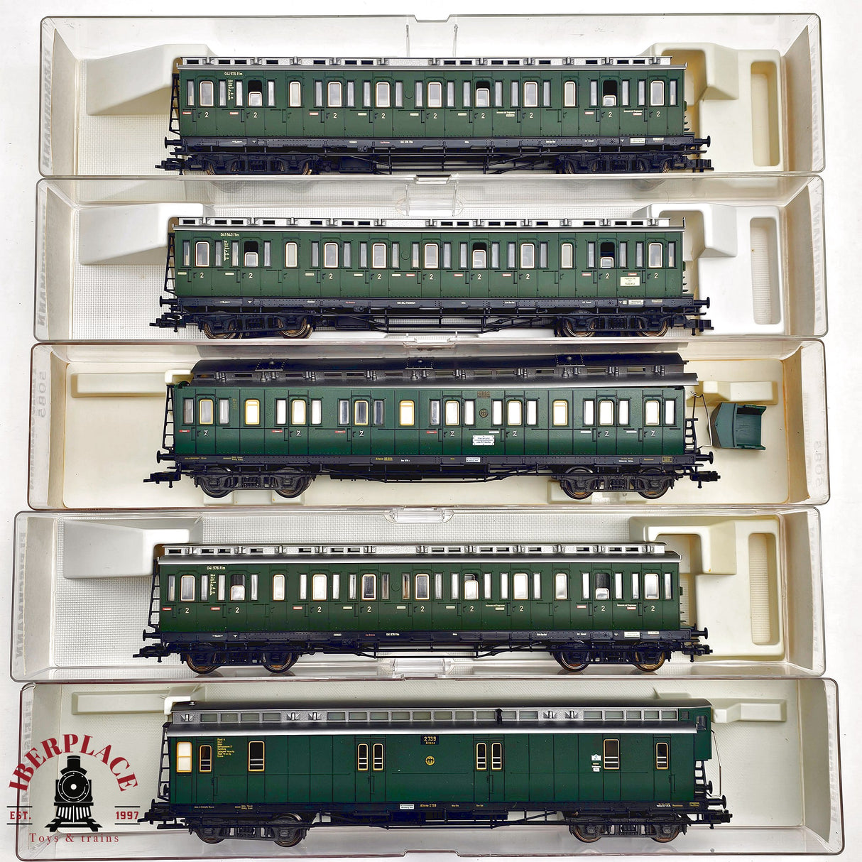 ♻️ 2da mano -  DC Fleischmann 5x vagones pasajeros y postales DRG H0 escala 1:87 E13