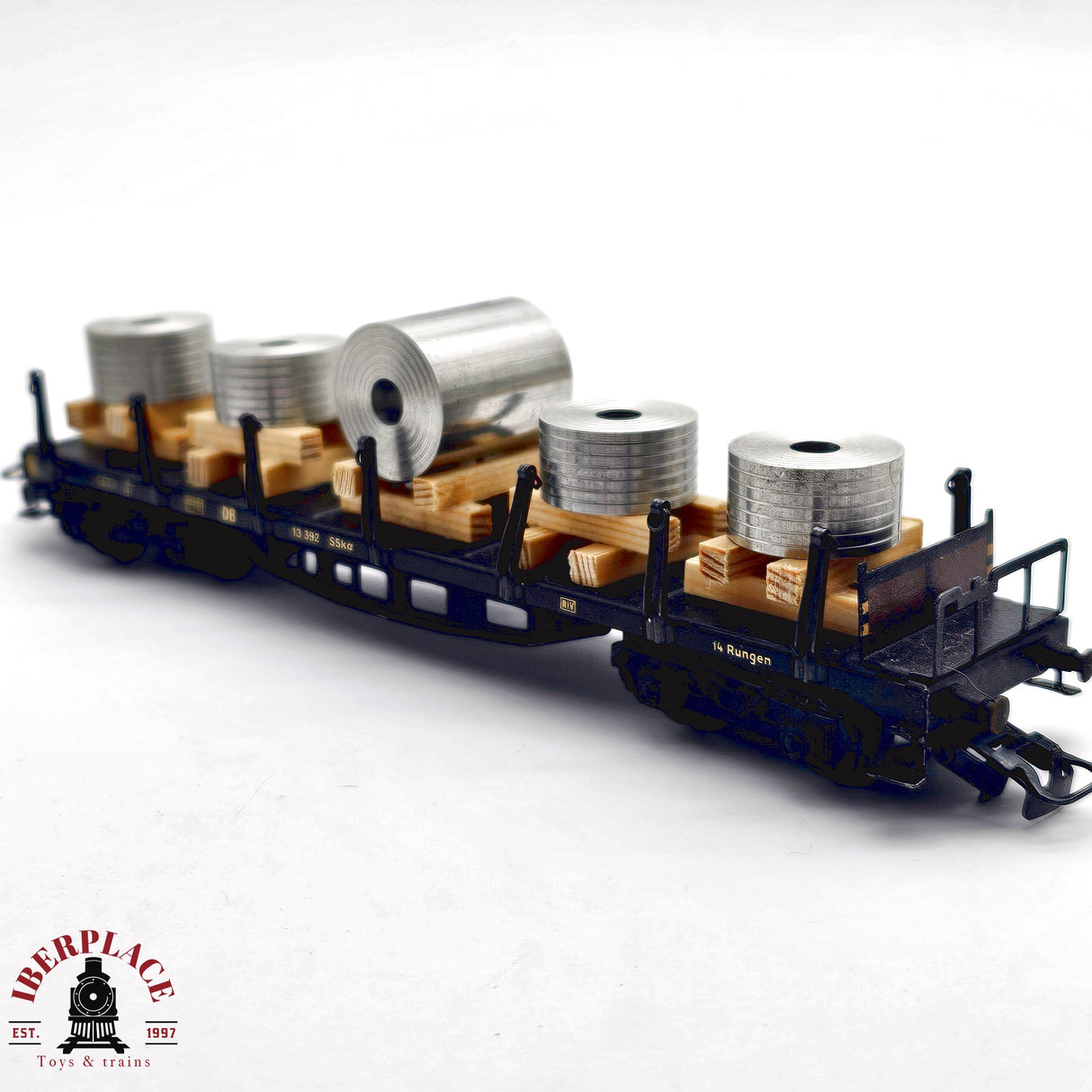 ♻️ 2da mano - Märklin vagón telero DB 13 392 con carga pesada H0 escala 1:87 E14